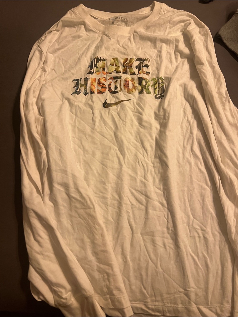 Nike White Long Sleeve 'Make History' Floral Logo Shirt